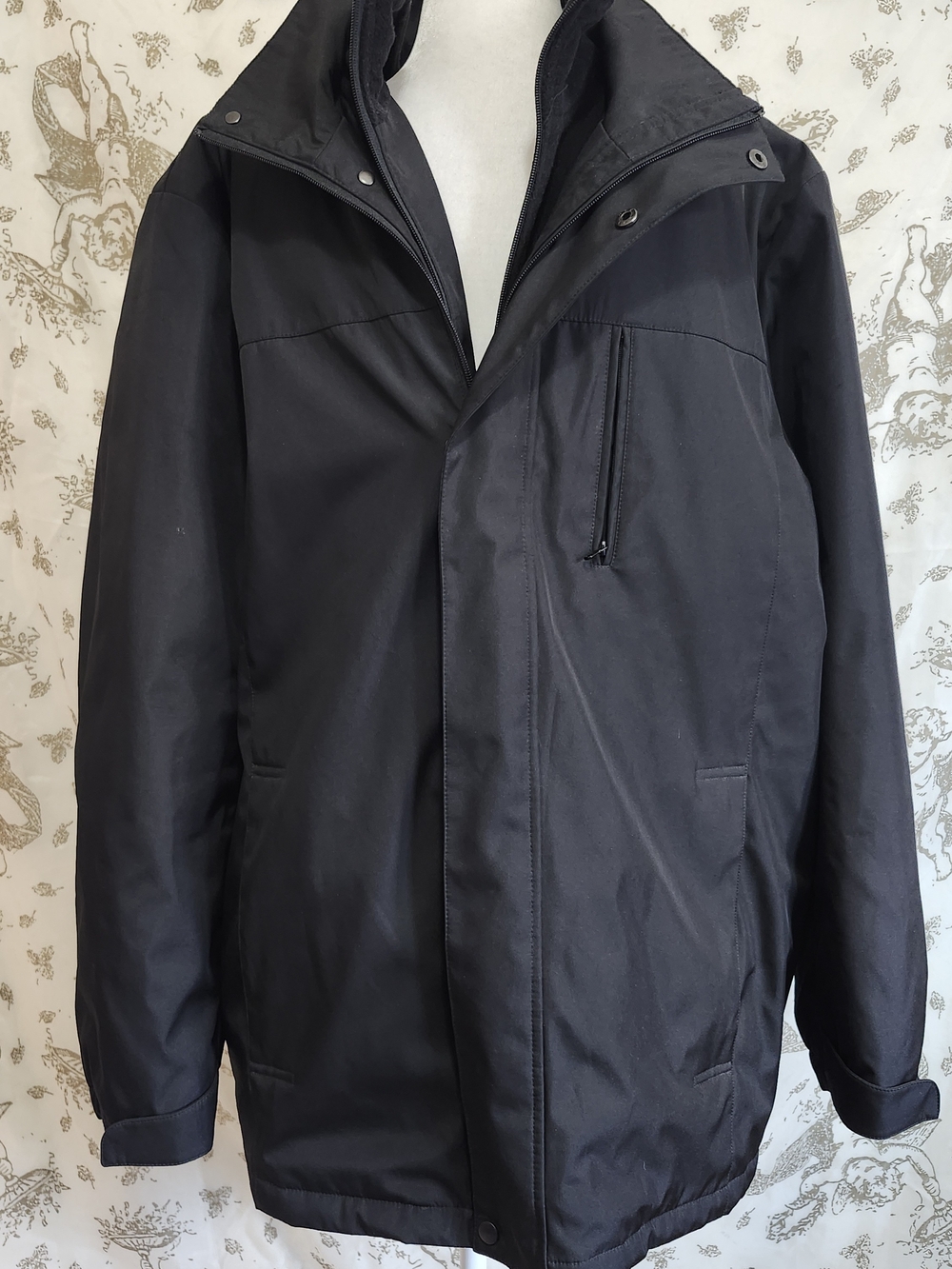 Roundtree & Yorke Jacket Mens Size XL Lined Black Hooded Water Resistant